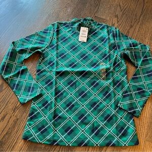 NWT Karen Scott green navy and white plaid mock turtle neck Size small
